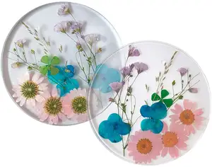 dried Flower Resin Cup Coasters Round Floral Resin Coasters Handmade Personalized Dried Flower Cup Mat