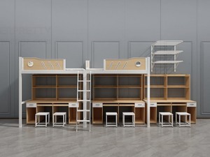 Letto <span class=keywords><strong>a</strong></span> Castello Moderno Personalizzato in Metallo per Dormitorio Scolastico, Letto <span class=keywords><strong>a</strong></span> Soppalco <span class=keywords><strong>a</strong></span> <span class=keywords><strong>Due</strong></span> Piani con 6 Scrivanie e Set di Sgabelli per Camera da Letto - Product Image 2