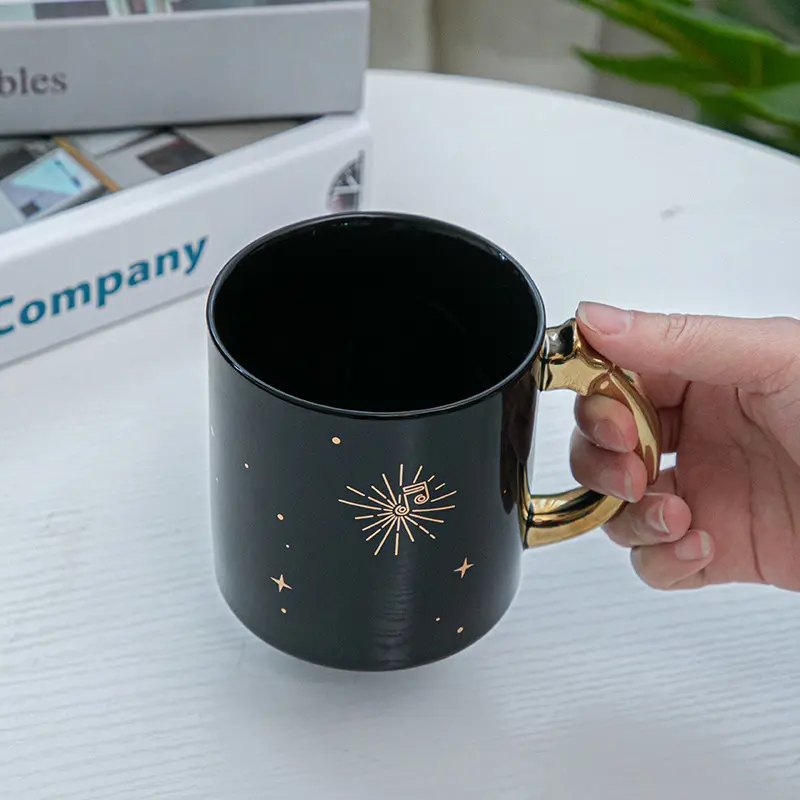 Tasse en céramique, nuit étoilée, nuit étoilée, dessin animé, note de musique, tasse à tige mélanger, pour amoureux