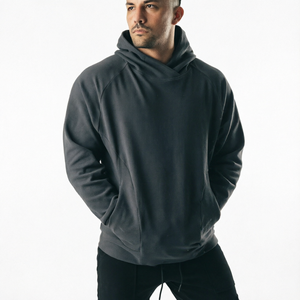 Sweat-shirt à capuche croisé gris foncé uni pour homme, manches longues, style décontracté, streetwear, vêtements de sport, vente en gros OEM ODM - Product Image 1