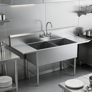 Évier en acier inoxydable à 2 compartiments, à poser au sol, finition polie, résistant à la corrosion, épaisseur 1,2 mm, 300 kg/m, cuisine commerciale - Product Image 5