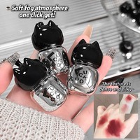 LUCKGO Little Fat Black Cat Lip Mud Velvet Matte Creamy Waterproof Fashion Long Lasting Non-Stick Cat Shape Lipstick 6 Colores