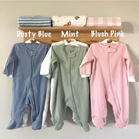 Pyjama grenouillère bébé personnalisé brodé avec nom, en coton côtelé à manches longues, avec fermeture éclair bidirectionnelle