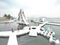 Parc aquatique gonflable modulaire personnalisé 2026 Popu Water Park, système de montage rapide antidérapant pour l'entraînement aquatique et la plage
