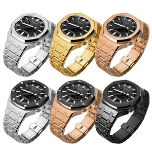 Kit de modification de boîtier de montre en acier inoxydable de luxe personnalisable, version argentée circulaire, avec bracelet en acier inoxydable - Product Image 6