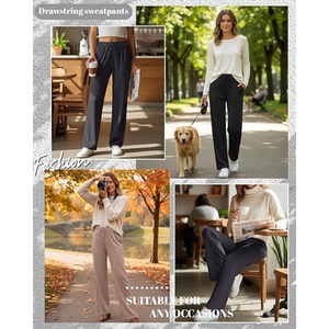 Pantalons de yoga à jambes larges pour femmes Pantalons de survêtement décontractés à cordon de serrage Taille élastique Pantalons amples de détente avec poches Confortables Toutes tailles - Product Image 4