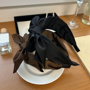 ربطة رأس ساتان كورية عتيقة ، ربطة رأس ساتان بلون واحد ، قماش عريض بفيونكة ، ربطة رأس مكياج لغسيل النساء - Product Image 2