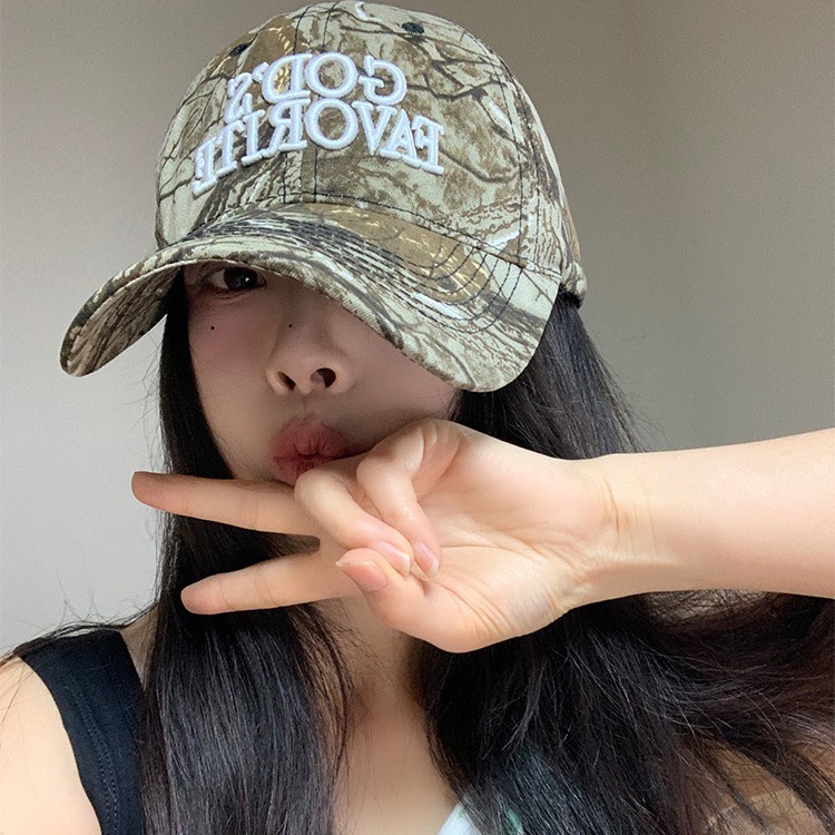 2025 Spring/Summer New Style American Retro Camouflage Baseball Cap for Men Large Head Circumference Face-Slimming Duckbill Cap