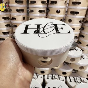 Tambourin de fête en bois de 4 pouces, design noir, avec motifs variés, à une rangée de mallettes - Product Image 6