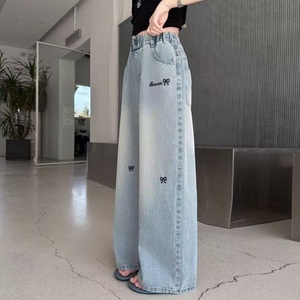 Nuovi <span class=keywords><strong>Jeans</strong></span> <span class=keywords><strong>Larghi</strong></span> da Ragazza in Denim Lavato, Stile Primavera Autunno, con Elastico in Vita e Vita Media, Pantaloni Esterni per Adolescenti - Vendita all'Ingrosso - Product Image 3
