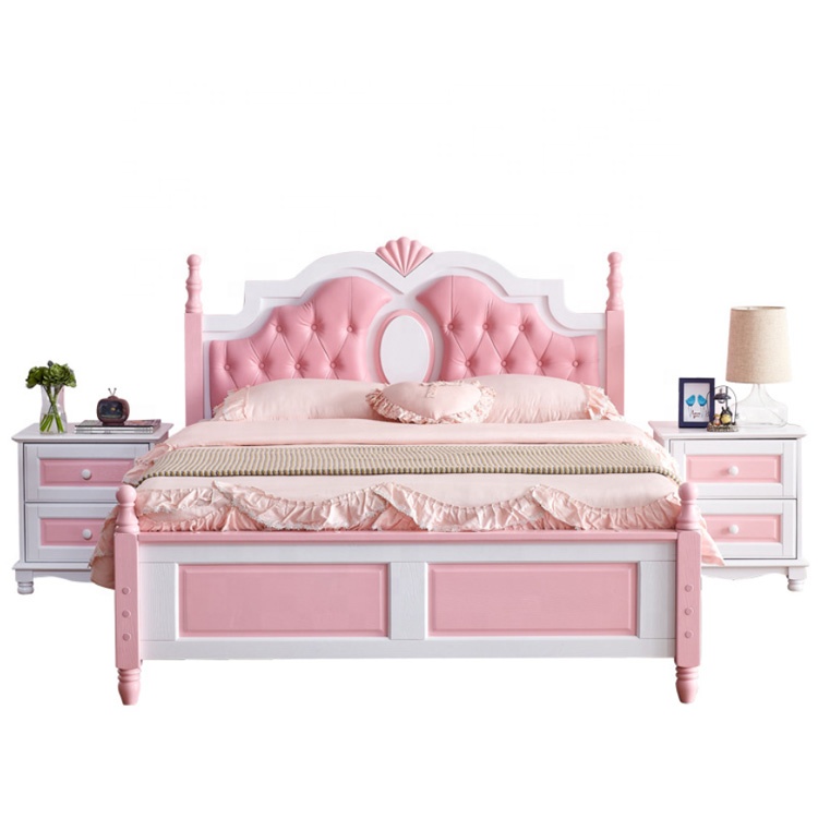 Solid Wood Pink Bed For Girls Kids Bedroom Furniture Set Princess Children Beds Room Furniture Sets