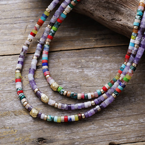 Collier en perles d'améthyste naturelle de couleur violette, style simple, bijoux tendance pour femmes - Product Image 1