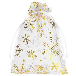 Merry Christmas Organza Gift Pouch 7x9cm White Snowflake Mesh <b>Bag</b> Xmas Ornament <b>Bag</b> Jewelry Earring Wrap for Festival Favors - Product Image 2