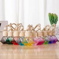Flacon diffuseur de parfum de voiture vide carré de 10 ml avec couvercle en bois, pendentif suspendu, pour huiles essentielles