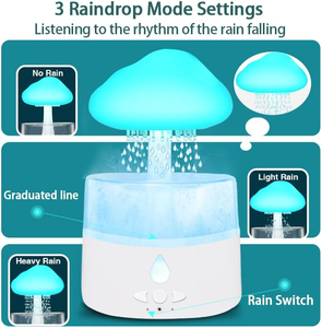 <strong>Cloud</strong> Humidifier 260ML Water Droplet Mushroom Humidifier With Remote Control Air Humidifier Bedroom <strong>Raindrop</strong> Aroma <strong>Diffuser</strong> - Product Image 4