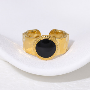 Bague en acier inoxydable étanche, style vintage rétro français, plaquée or 18 carats pour femme, ne ternit pas, effet goutte d'huile, luxe léger, haute qualité - Product Image 2