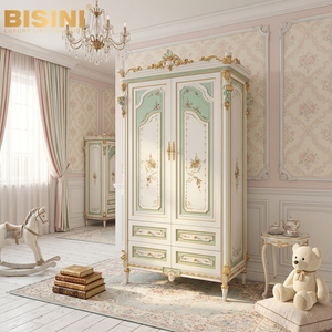 Armoire autoportante de style <span class=keywords><strong>vintage</strong></span> à 4 portes, motifs floraux peints à la main, en bois massif, pour dressing de luxe ou dressing intégré - Product Image 6