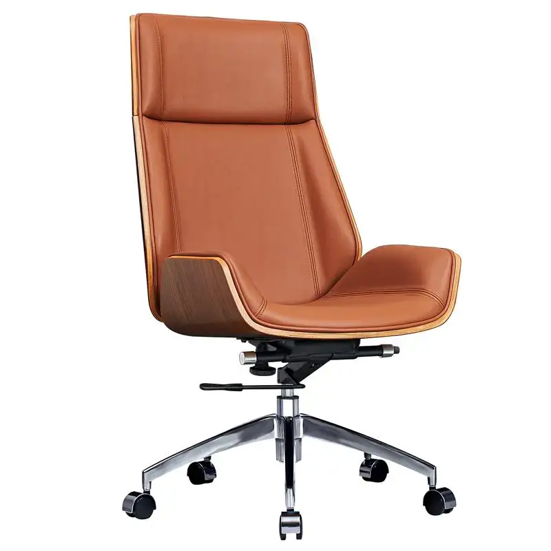 เก้าอี้สำนักงานหนัง PU สีส้มแบบหมุนได้เก้าอี้สำนักงานดีไซน์หรูหรา
