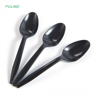 FULING cuchara desechable Wholesale restaurant takeaway teaspoons pp disposable black plastic spoon