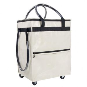 100% Polyester 600D Fabric Geometric Pattern <b>Foldable</b> Shopping <b>Cart</b> with Zipper Closure and Oxford Trolley Handles - Product Image 1