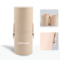 Sac cylindrique en cuir PU personnalisé avec logo, faible MOQ, étanche, pour pinceaux de maquillage, étui de rangement pour pinceaux de maquillage, marque tendance