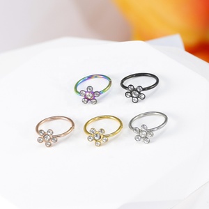 316L Chirurgenstahl Nasenringe Kreuz Herz Blume CZ Hoop Piercing Schmuck Mehrfarbig für Nase & Ohrknorpel - Product Image 4