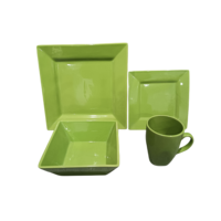 Vaisselle en céramique émaillée de couleur verte Vaisselle personnalisée Assiette à salade Service de table en porcelaine fournisseur d'usine