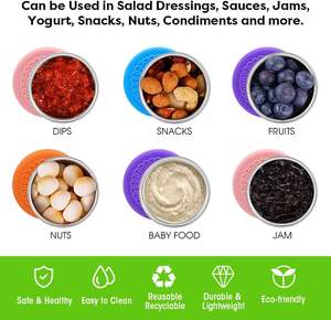 Recipiente para salsa de ensalada de acero inoxidable de 2.4 oz para el hogar, taza para salsa con tapa de silicona, contenedor de condimentos para cocina y camping. - Product Image 2