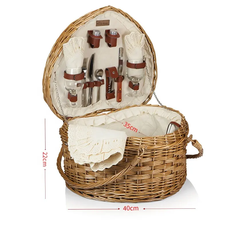 Custom Handgemaakte Natuurlijke Bamboe Hart Rieten Picknickmand Groothandel