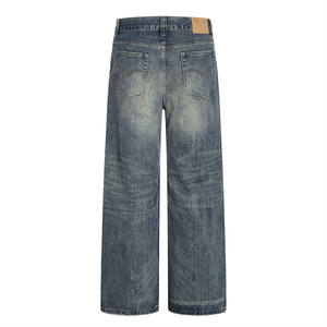Jeans en denim <span class=keywords><strong>blanc</strong></span> vintage de taille moyenne pour hommes, coupe ample, pantalon de papa, fabriqué à la main, délavé, vieilli, coupe droite, jeans pour hommes - Product Image 2