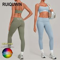 RUIQUWIN Grosir Set Olahraga Wanita Musim Panas 2 Potong, Bra Olahraga Berbahan Mesh Bernapas dan Legging Pinggang Tinggi untuk Yoga, Fitness, dan Workout