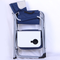Chaise de plage pliable avec table latérale et sac isotherme, chaise portable à cadre en acier avec porte-gobelet pour le camping et les pique-niques en plein air