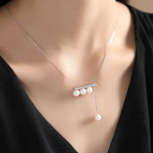 Collier pendentif en argent 925 avec perle d'eau douce véritable, poutre d'équilibre pour femmes, avec pendentif unique, beauté naturelle - Product Image 2