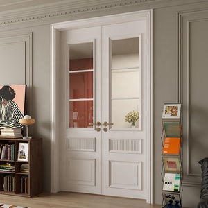 カスタムヴィラインテリアスタディガラス木製ドアフレンチオークリビングルームキッチン無垢材ガラス両開きドアデザイン - Product Image 6