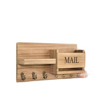 Wooden Mail Organizer Wall <b>Rack</b> With Hooks And <b>Shelf</b> For Keys Coats Storage - Product Image 5