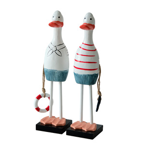 Figurines de canards en bois, style méditerranéen, design marin blanc, lot de 2, décoration de salon, en pin - Product Image 5