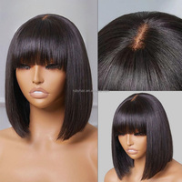 Venta al por mayor pulgadas cortas Bob pelucas 3x1 encaje 100% cabello humano recto con flequillo Bob para mujeres negras Peluca de cabello humano cabello vietnamita