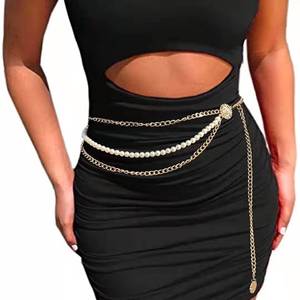 โซ่คาดเอวผู้หญิง ประดับมุกเทียม โลหะ หลายชั้น เครื่องประดับแฟชั่นสำหรับงานปาร์ตี้ - Product Image 4