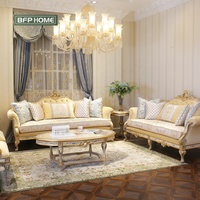 BFP HOME Furnitur Kayu Solid Gaya Mewah Prancis Sofa Kelas Atas Set Sofa Ruang Tamu Klasik dengan Cat Emas/Perak