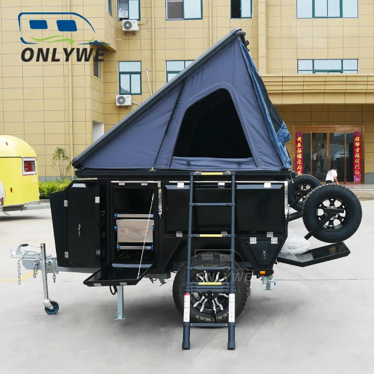 ONLYWE Mini Off Road Camping Caravan Travel Trailer Australie Tiny Folding Offroad Trailer Camper With Roof Top Tent à vendre