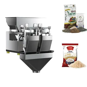 Semi-auto 2 heads linear weigher fertilizer powder packing machine 5kg rice weighing filling packaging machine