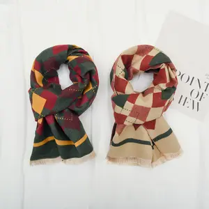 Christmas imitation Cashmere Winter Warm Soft Neck Scarves Plaid Tassel Children Pashmina kids Scarf