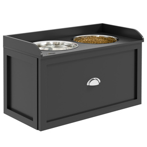 Stazione di alimentazione per cani con cassetto di stoccaggio, armadietto per alimenti per cani con 2 ciotole per cani sopraelevate rimovibili - Product Image 1