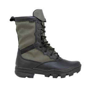 Bottes d'entraînement pour hommes DFC010 personnalisées, à manches longues en toile vert sauge, avec empeigne en cuir de vache et semelle extérieure en caoutchouc avec surpiqûres. - Product Image 1