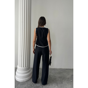 Conjunto de chaleco y pantalón de lino con bordes ribeteados en negro, traje de mujer, talla S - Product Image 1