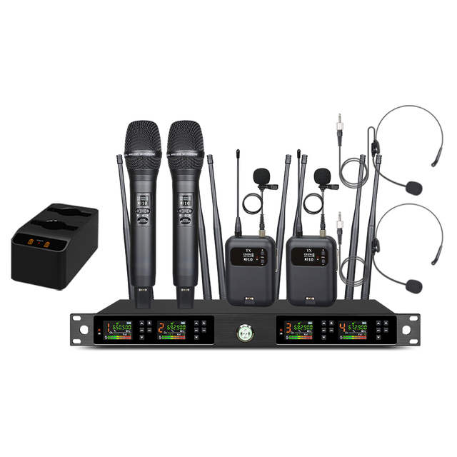 Auto Scan UHF Wireless Microphone System J168 True Diversity Dual Channel with Handheld Bodypack Lapel Mics for Professional Use