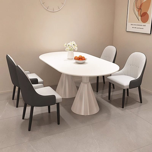 <span class=keywords><strong>Tavolo</strong></span> <span class=keywords><strong>da</strong></span> Pranzo in Pietra Sinterizzata Stile Minimalista Crema con Sedie per Piccoli Appartamenti - Product Image 2