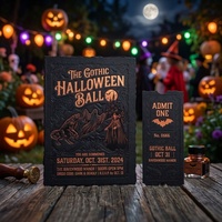Suite d'invitations gothiques d'Halloween en typographie, avec dorure à chaud et phosphorescence, incluant des billets d'admission