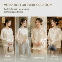 Haut à col rond en soie véritable de style chinois pour femmes, manteau jacquard à manches longues pour le printemps, chemisier en soie vintage oriental élégant