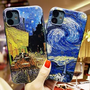 INS Popular Hot verkäufe Van Gogh Starry Sky ART Design 3D Embossed TPU anti-schock Phone Case für iPhone 12 11/7/8/X/XR/XS/MAX